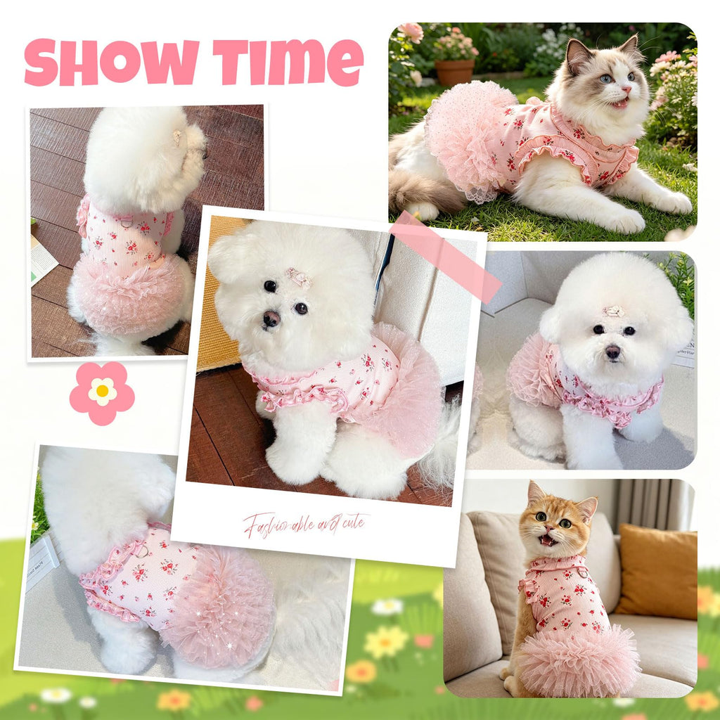 Dog Dresses For Small Dogs Girl,Floral Dog Tutu Dress,Pet Clothes For Puppy Small Cats Cute Dog Princess Skirt For Female Pet Birthday Party Outfit