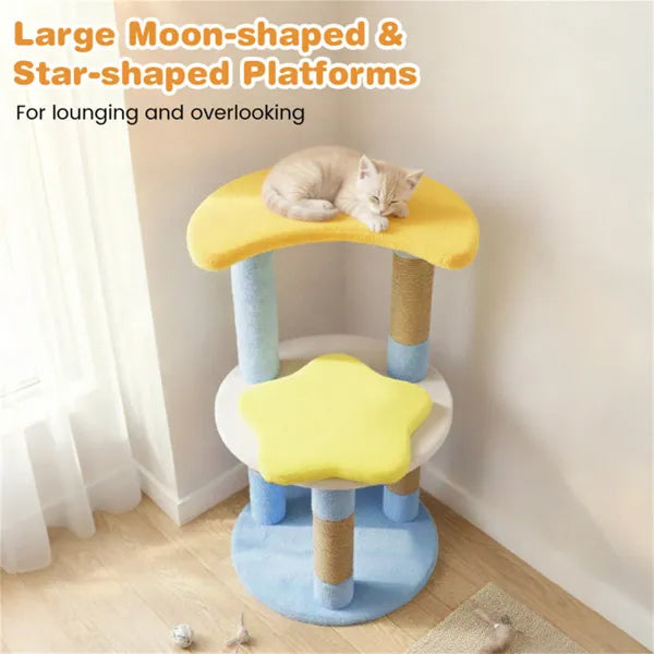 29" Moon & Star Cat Tree With 4 Levels, Jute Scratching Posts & Anti-Tipping Device For Kittens & Adults-Blue