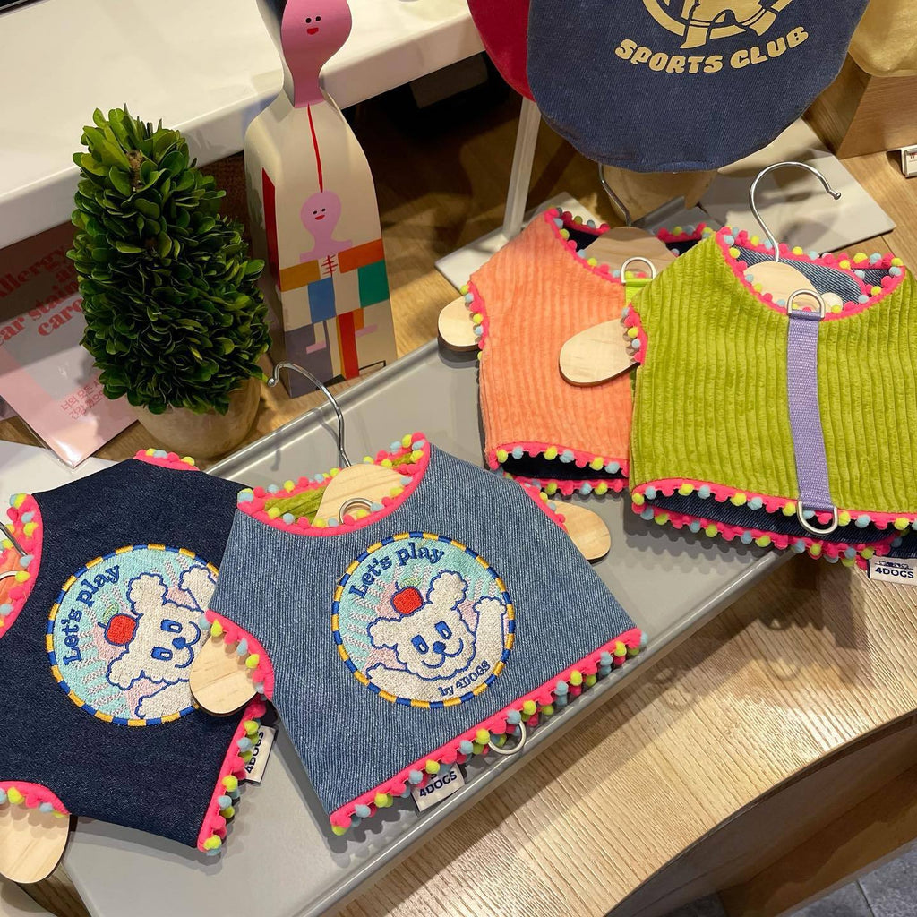 INS Style Korean Style Dark Denim Puppy Embroidery Breathable Four Seasons Chest Strap