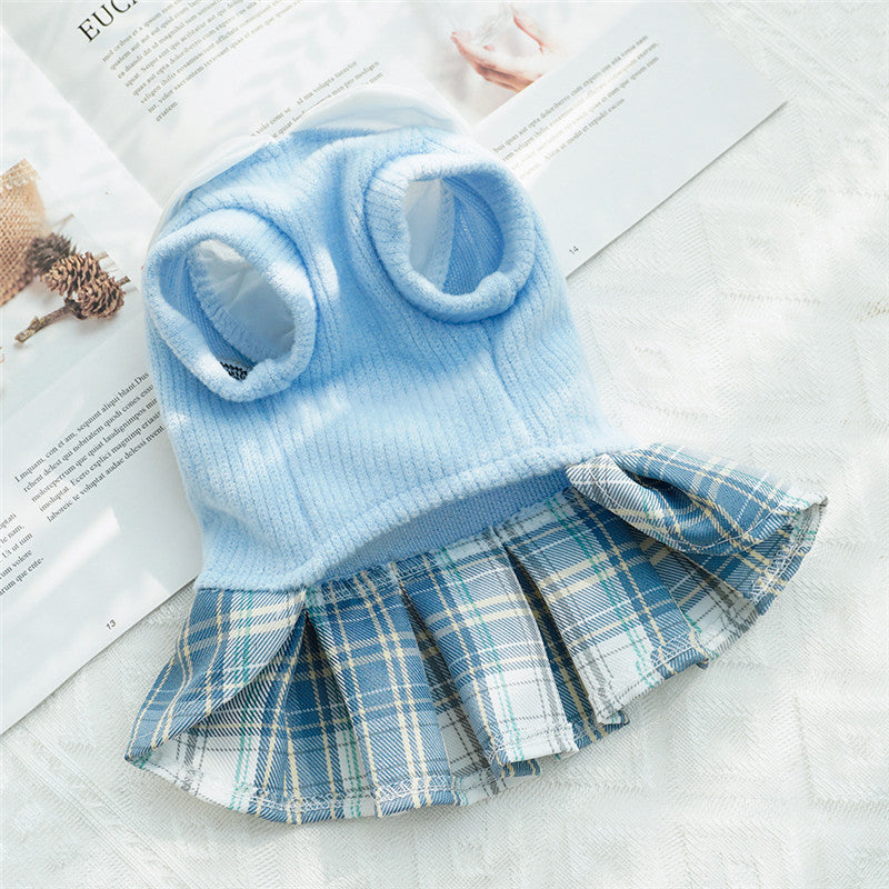 College Style Dog Dress For Small Dogs, Plaid Skirt, Pink,Blue,Green, Spring Dog Clothes, Cat, Chihuahua