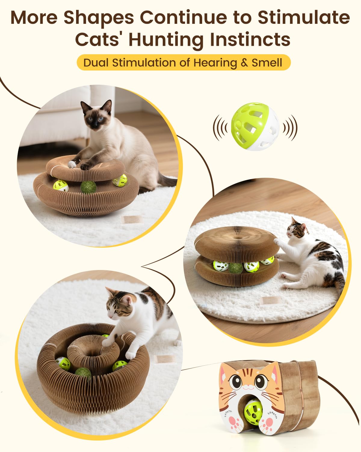 2PCS Upgraded-Magnetic Kitty Kurls Cat Scratcher Toy, Interactive Cardboard Cat Toy For Mental Physical Exercise, Multi-Shape Magic Organ Cat Toy For