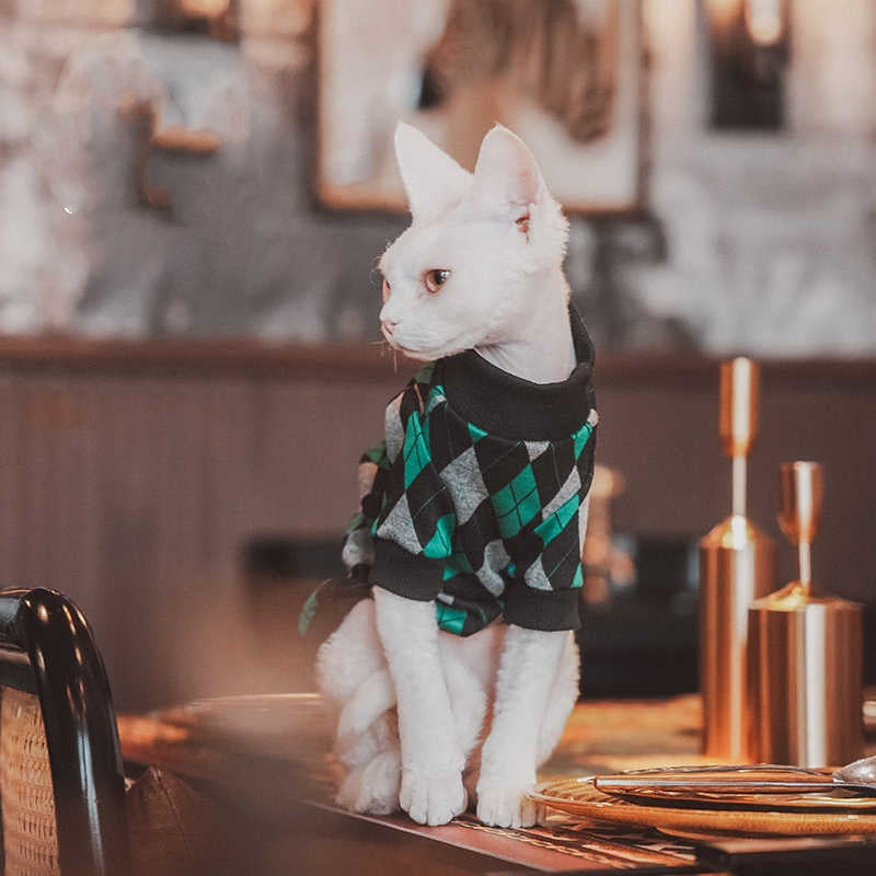 Hairless Cat Clothes Pet Cotton Plaid Long-sleeved Sweater