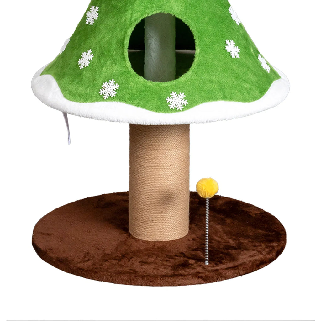 59in Large Tall Christmas Tree Cat Tower with 2 Cat Condos & Scratching Post, Soft Fleece Cat Tree with Teaser Toy & Sturdy Base & Built-in Openings